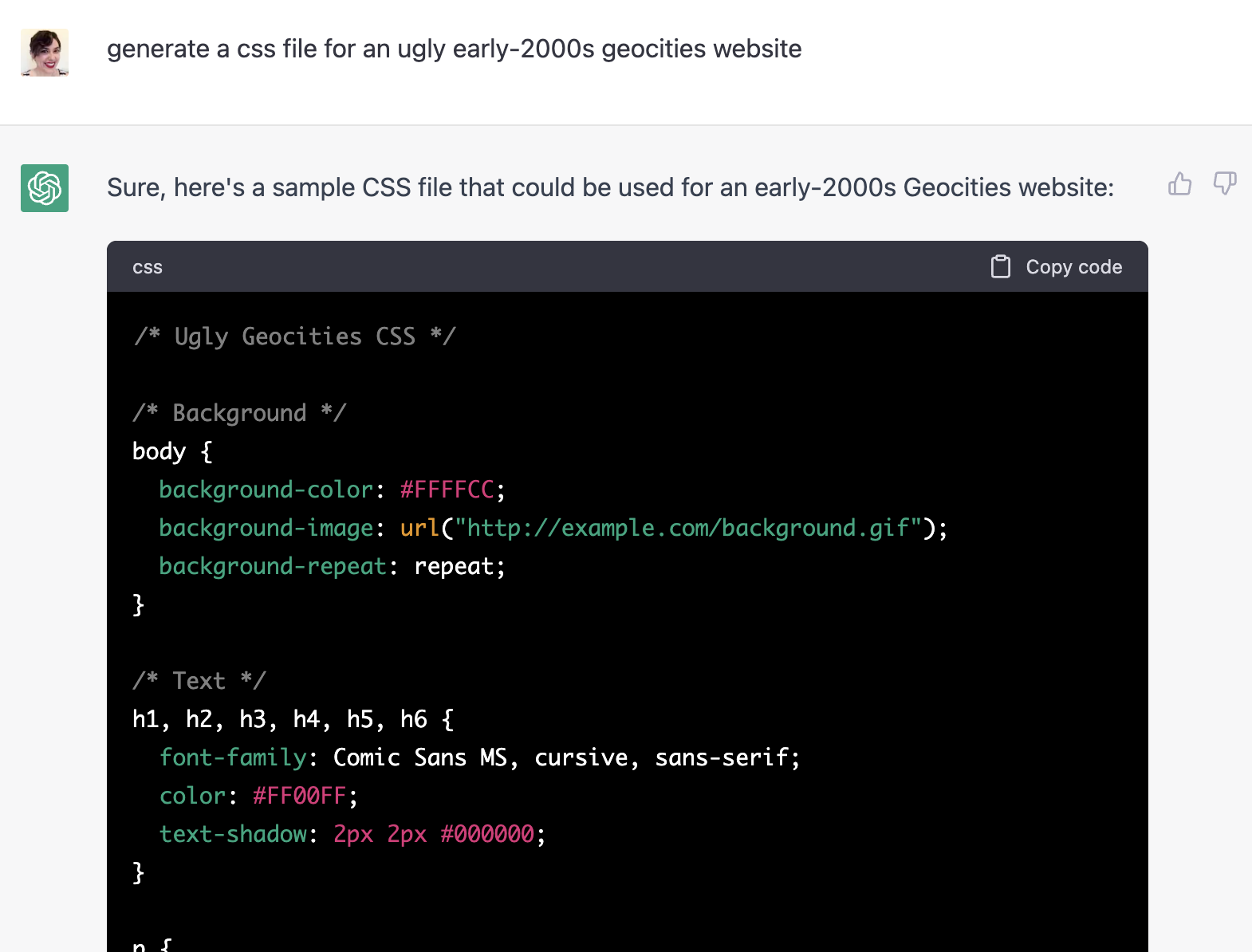Style Sheet Prompt Screenshot